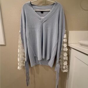 French Connection Pale Blue V-Neck Knit Top NWT
